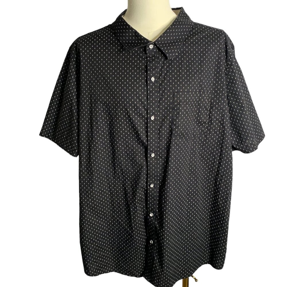 Craft Flow Button Up Short Sleeve Shirt 2XL Black Dots Pockets Stretch Cotton